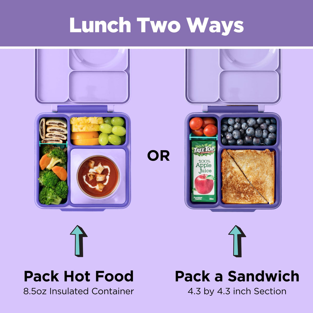OmieBox open compartments Purple Plum showing clear separation for easy packing.