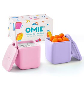 OmieBox pink and purple dip containers leakproof for on-the-go sauces.