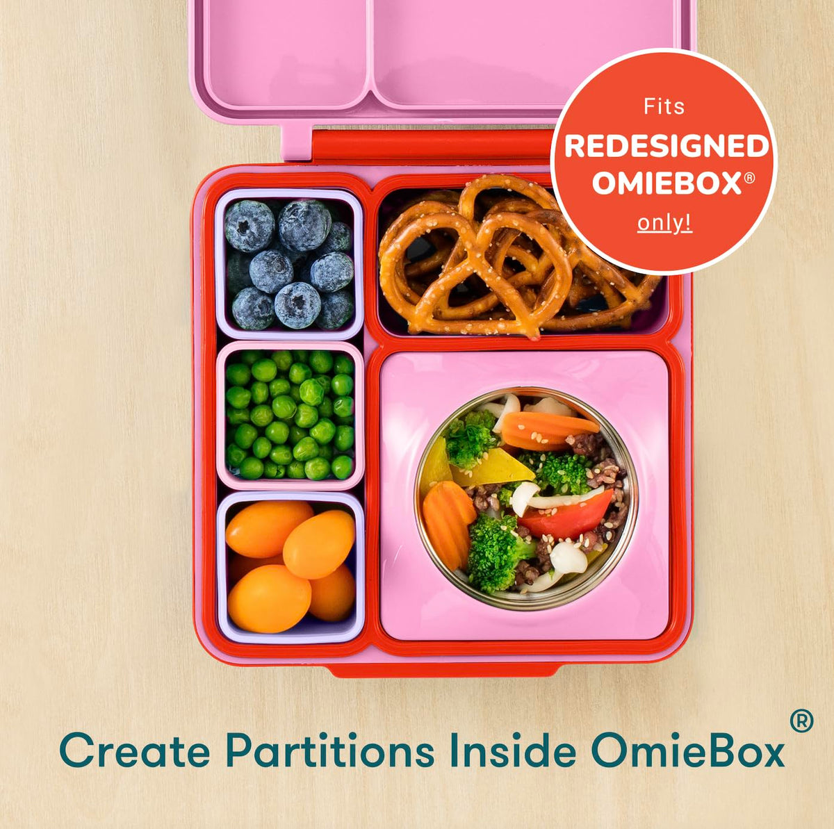 OmieDip snack containers fit up to half cup portions.