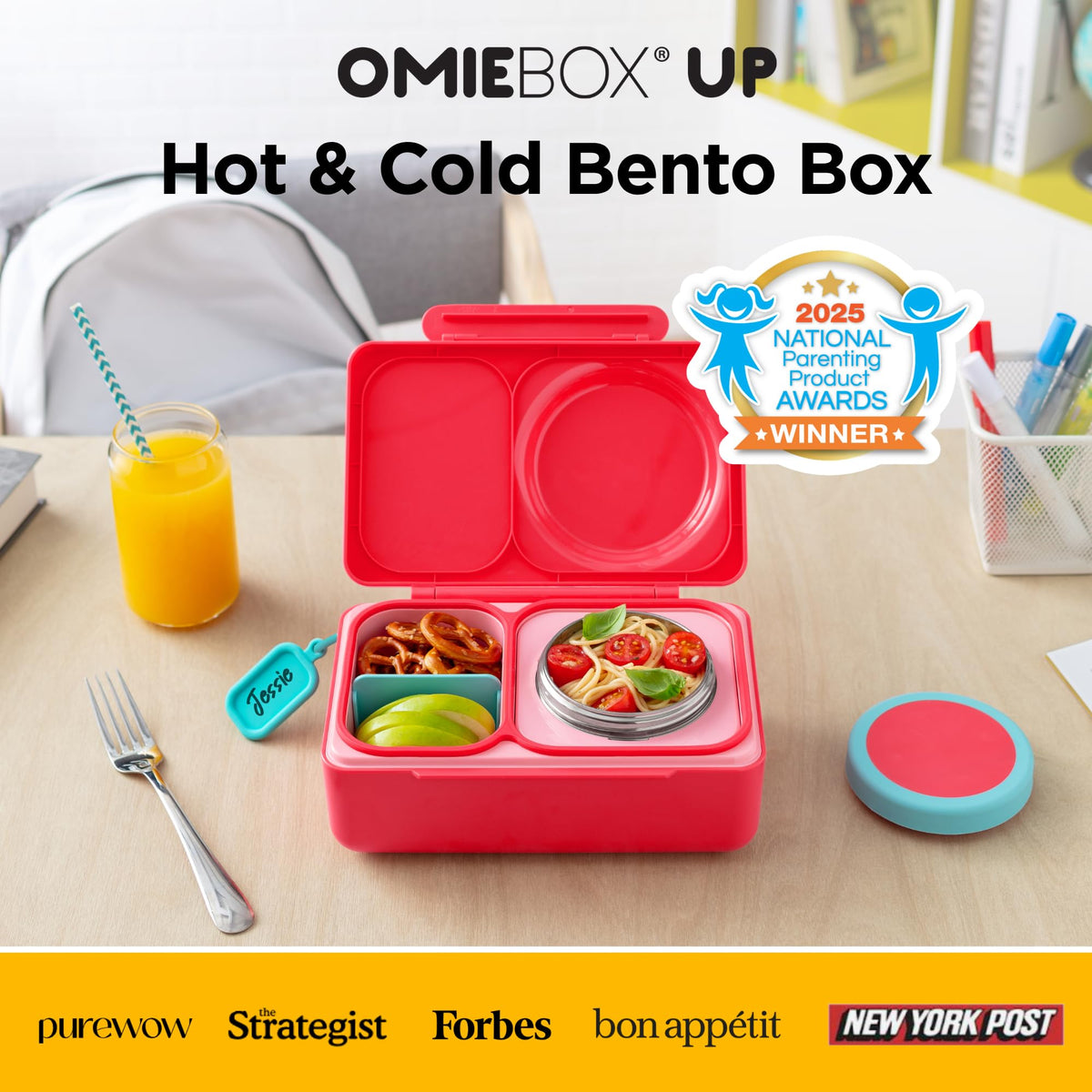 OmieBox UP removable ice pack keeps lunch cool on the move.