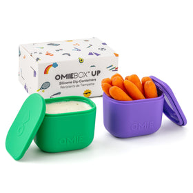 OmieBox UP dip container front view showcasing the compact, leakproof design for on-the-go meals