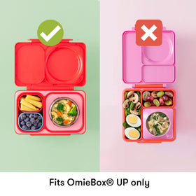 OmieBox UP dip container inside partition use demonstrating neat meal organization