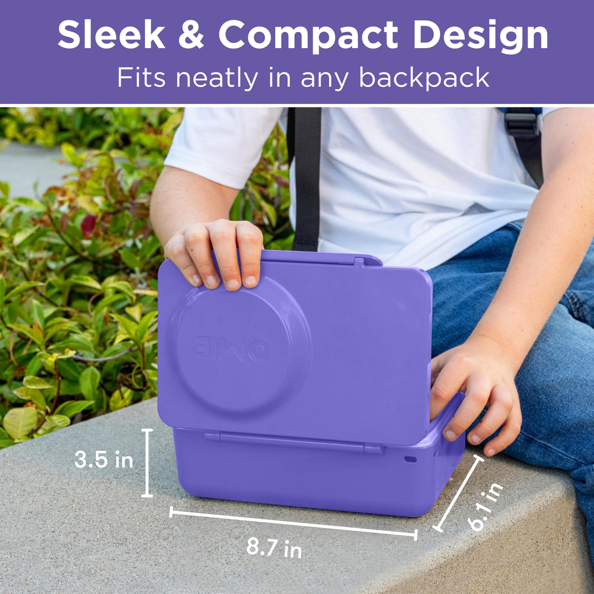 OmieBox Up galaxy purple color adds stylish, kid-friendly appeal.
