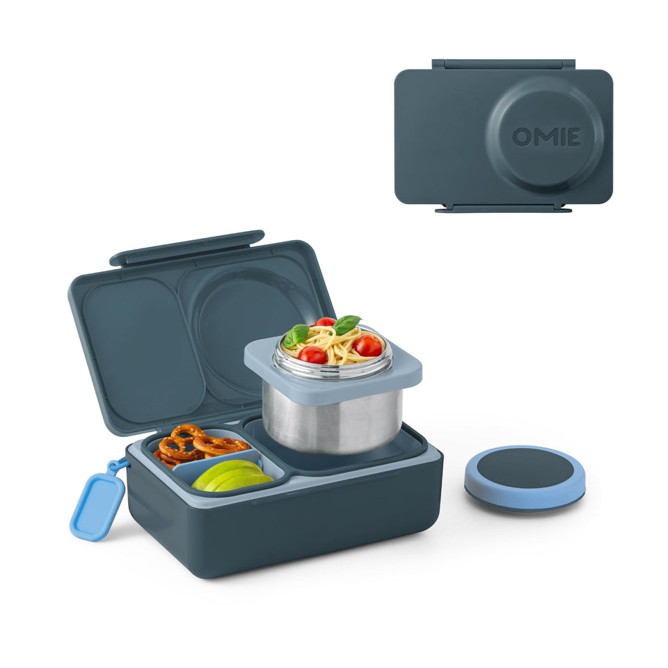 OmieBox UP graphite lunch box in closed form keeps meals insulated for school