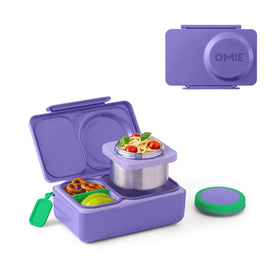 OmieBox Up insulated lunchbox with two compartments for organized kids' meals.