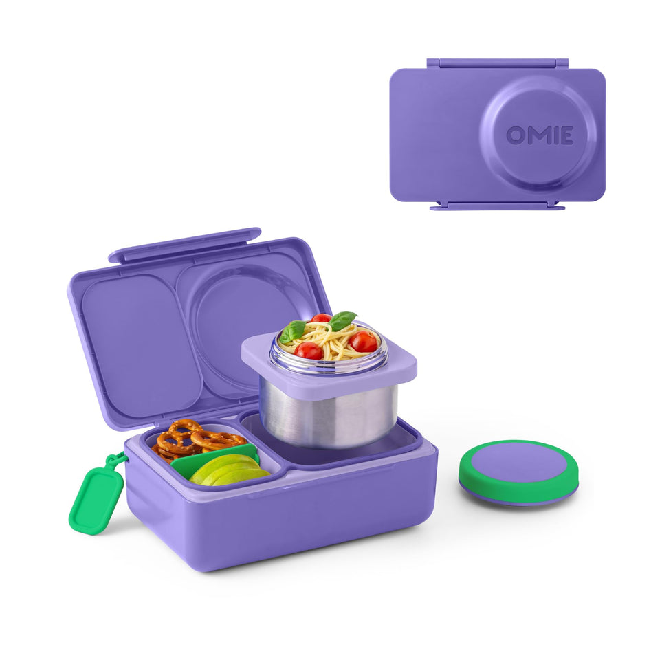 OmieBox Up insulated lunchbox with two compartments for organized kids' meals.