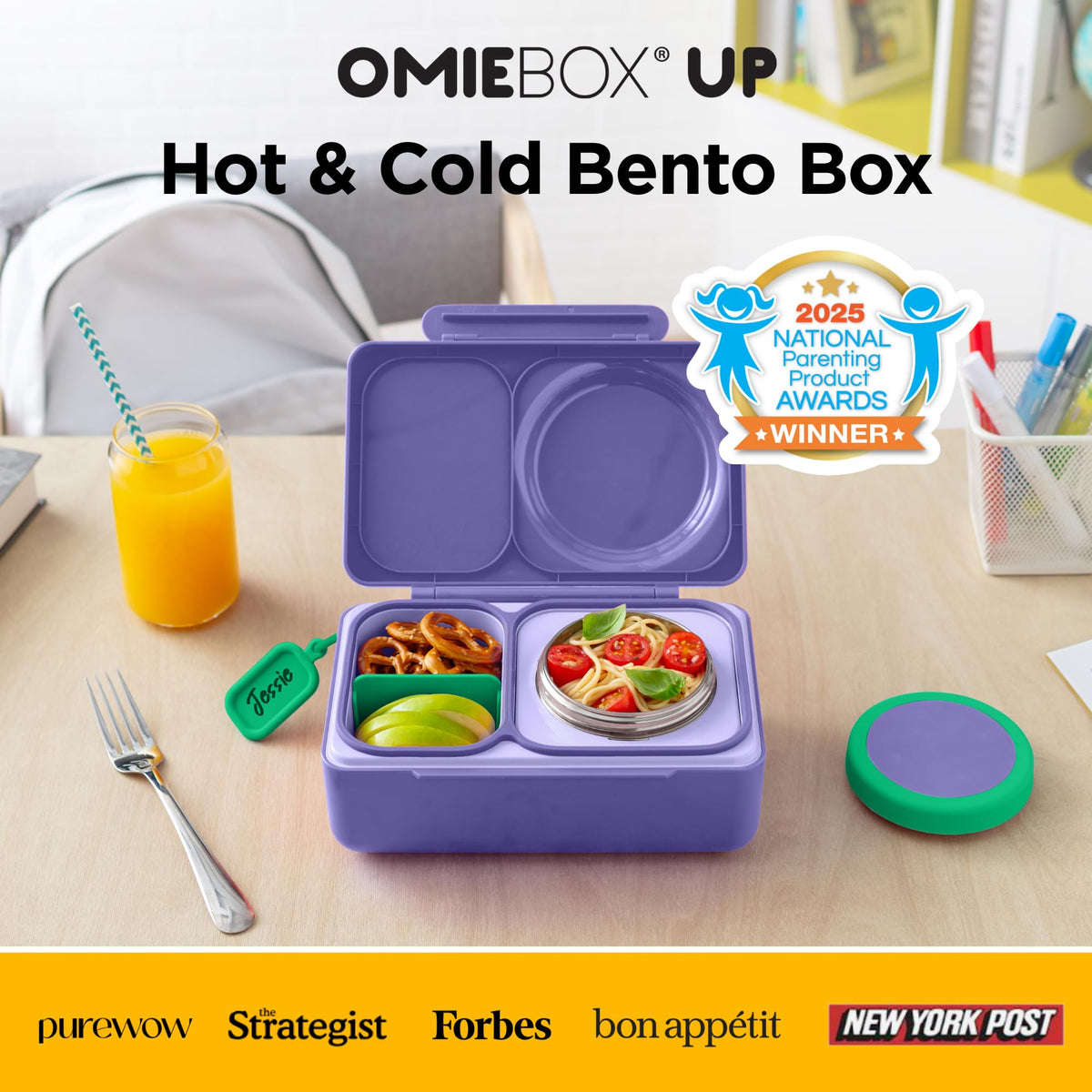 OmieBox Up removable ice pack keeps lunch cold during the school day.