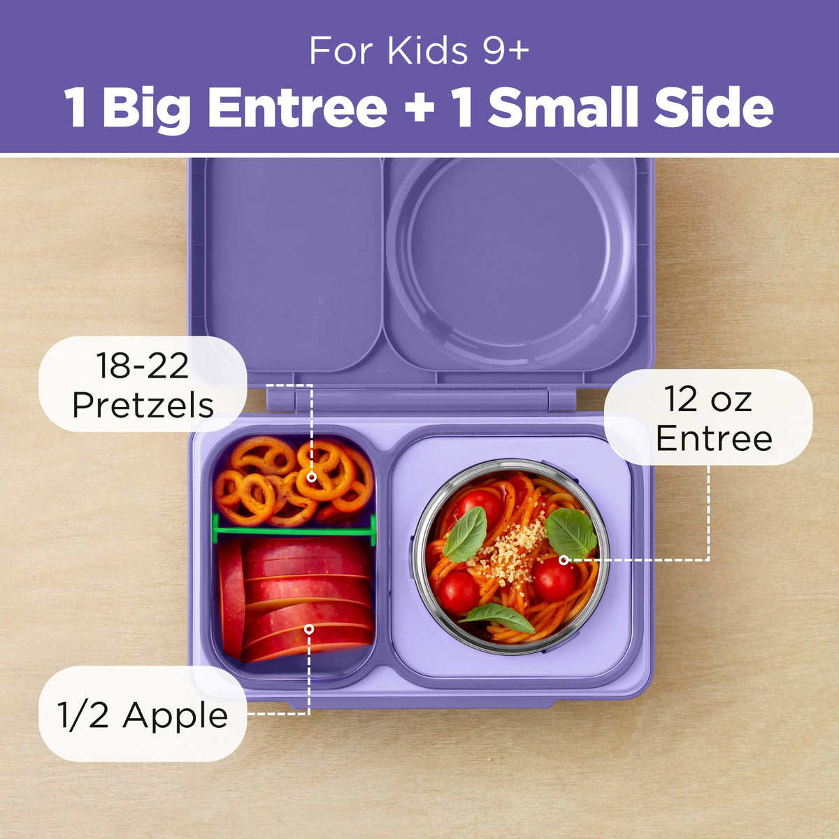 OmieBox Up leak-proof design with two compartments for neat packing.