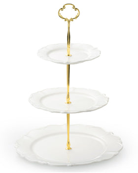 Omifun 3-tier cupcake stand with relief design for elegant dessert displays.