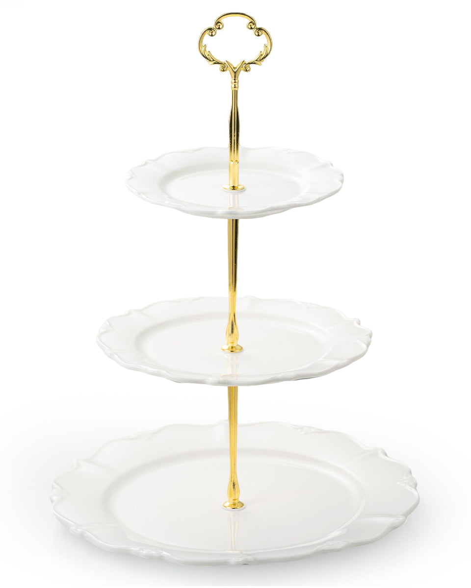 Omifun 3-tier cupcake stand with relief design for elegant dessert displays.