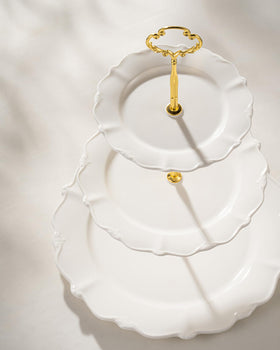 Omifun ceramic tiered serving stand in white for parties and gatherings.