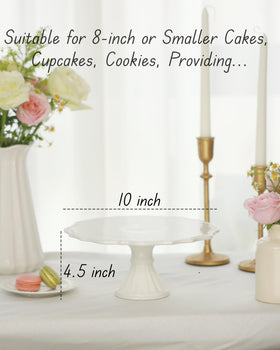 Omifun white ceramic cake stand on a sturdy pedestal.