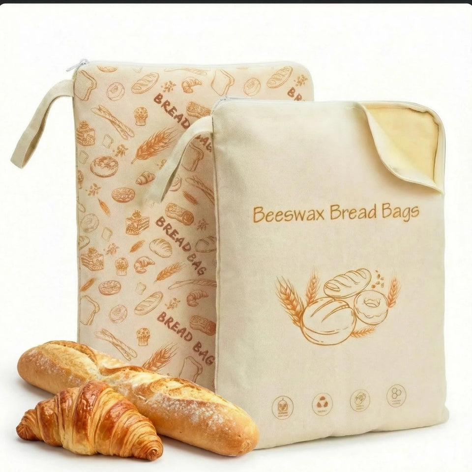 OMIOMIR XL beeswax bread bags with zip seal showcasing moisture-balanced bread storage