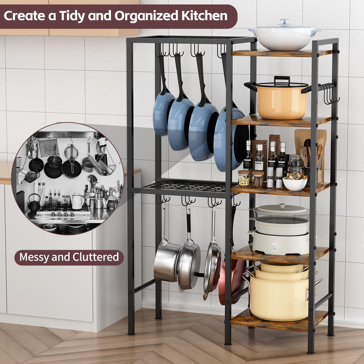 OMISRUIS 5-tier organizer front view displaying accessible shelves