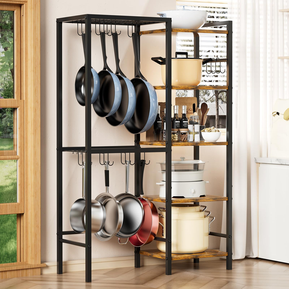 OMISRUIS 5-tier pot and pan organizer side view showing space-saving design