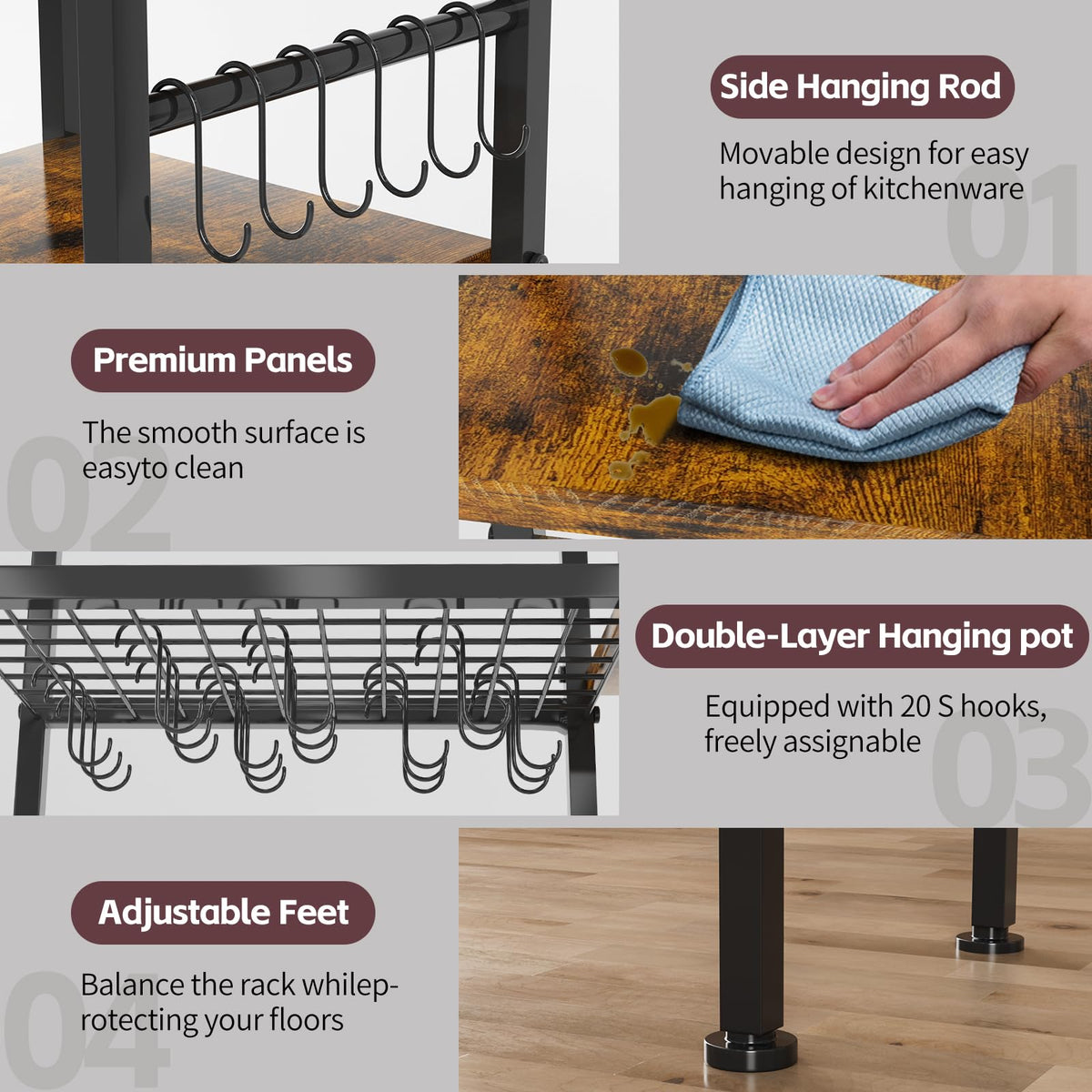 OMISRUIS anti-slip adjustable feet keep rack level