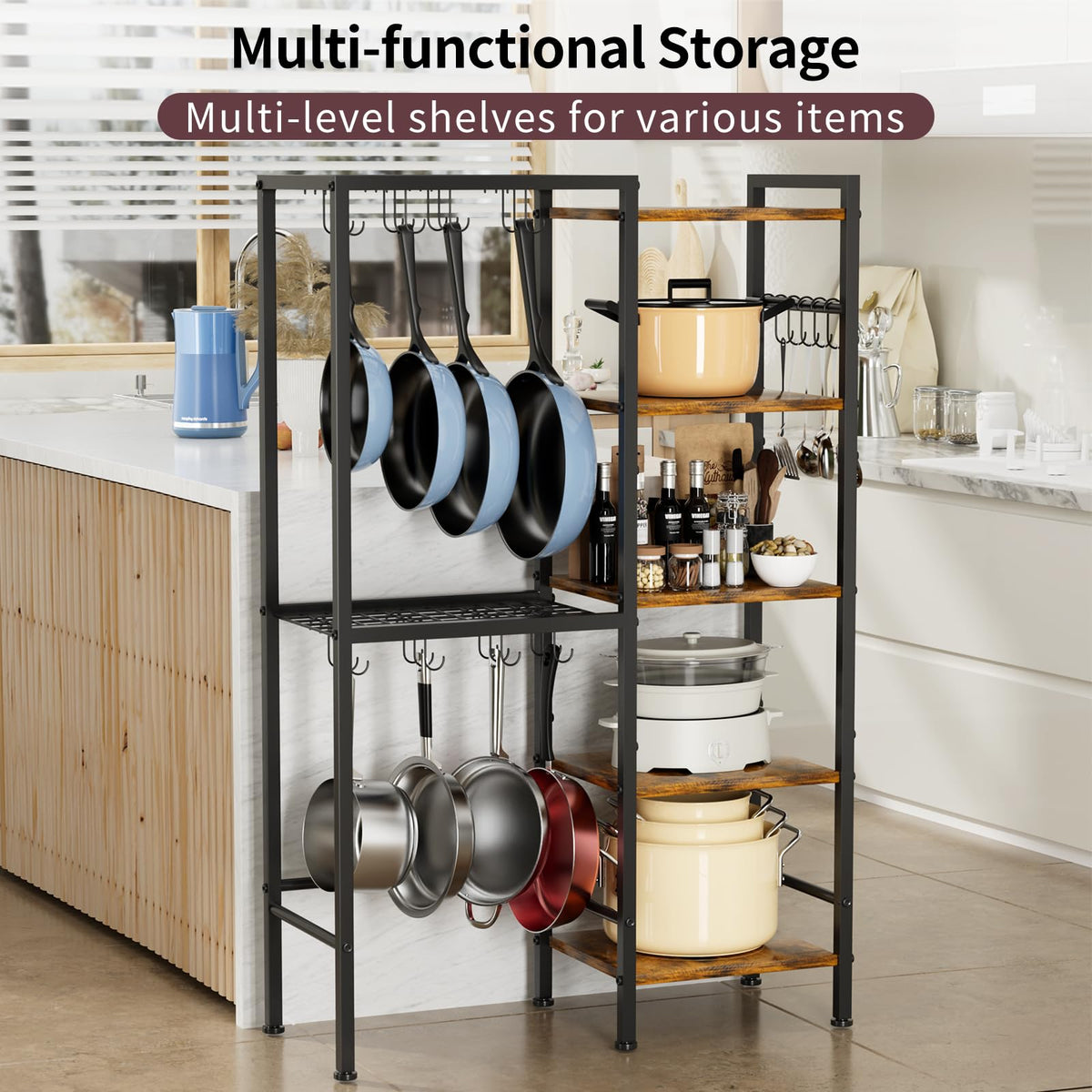 OMISRUIS pot and pan on rack with organized cookware