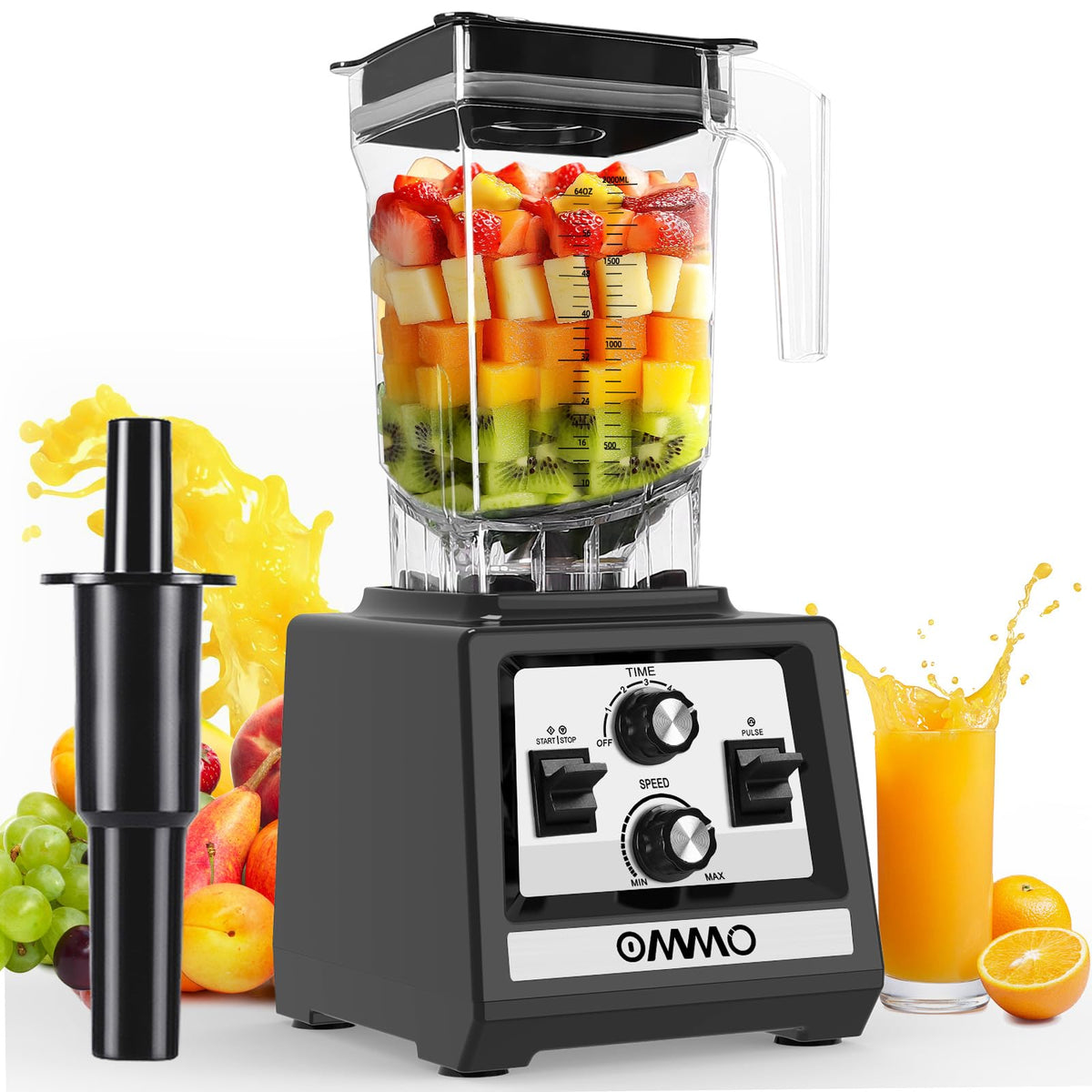 OMMO blender 1800W peak motor base for powerful ice crushing and smooth blends
