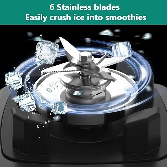 Six stainless steel blades crush ice for icy smoothies.