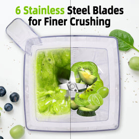 Close-up of OMMO six stainless steel blades for quick blending