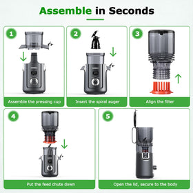 Removable filter on the OMMO juicer prevents clogs and speeds cleaning.