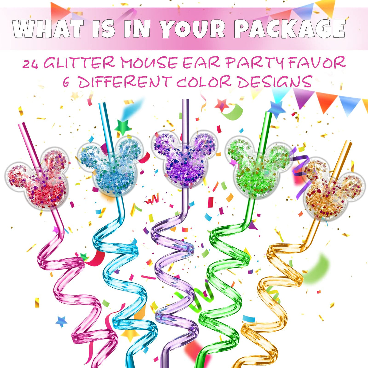 onbkygf glitter-mouse-straw-colors-03 demonstrates six color options for theme parties