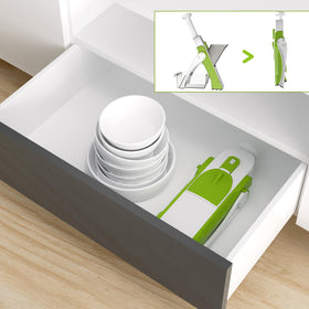 ONCE FOR ALL collapsible design image shows easy cleaning and space-saving storage.