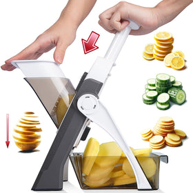 ONCE FOR ALL Safe Mandoline Slicer with safety blade for precise vegetable slicing.