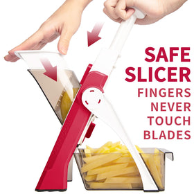 ONCE FOR ALL Safe Mandoline Slicer julienne mode in action for precise strips.