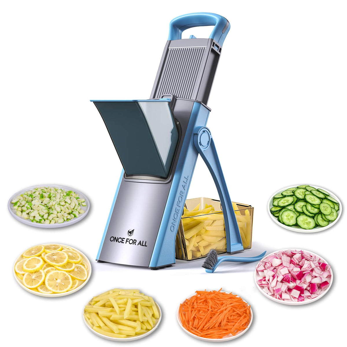 ONCE FOR ALL Upgrade Safe Mandoline Slicer Plus with large feeding port for quick prep