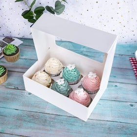 ONE MORE Cupcake Boxes window top view highlights visibility from above.