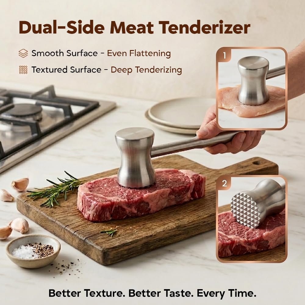One Source Unlimited tenderizer mallet with non-slip handle for control