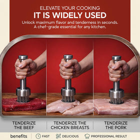 One Source Unlimited dishwasher-safe meat tenderizer for easy cleaning after cooking.