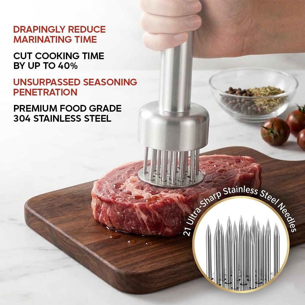 One Source Unlimited tenderizer safety guard protects fingers when not in use.