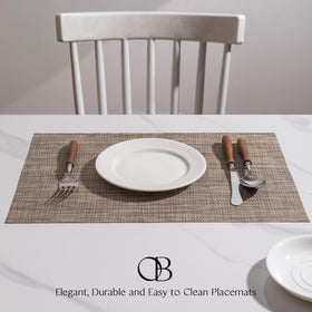 Onebento placemats in a durable PVC-polyester blend shown near dinnerware.