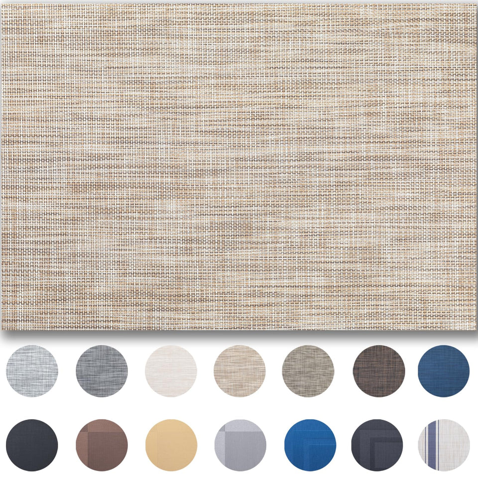 Onebento placemats with woven caramel texture elevate table aesthetics.
