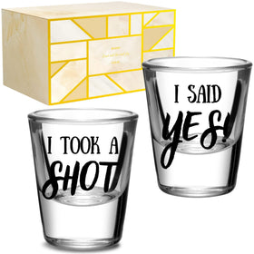 Onebttl engagement shot glass 1.5 oz for toasts at engagements and parties.