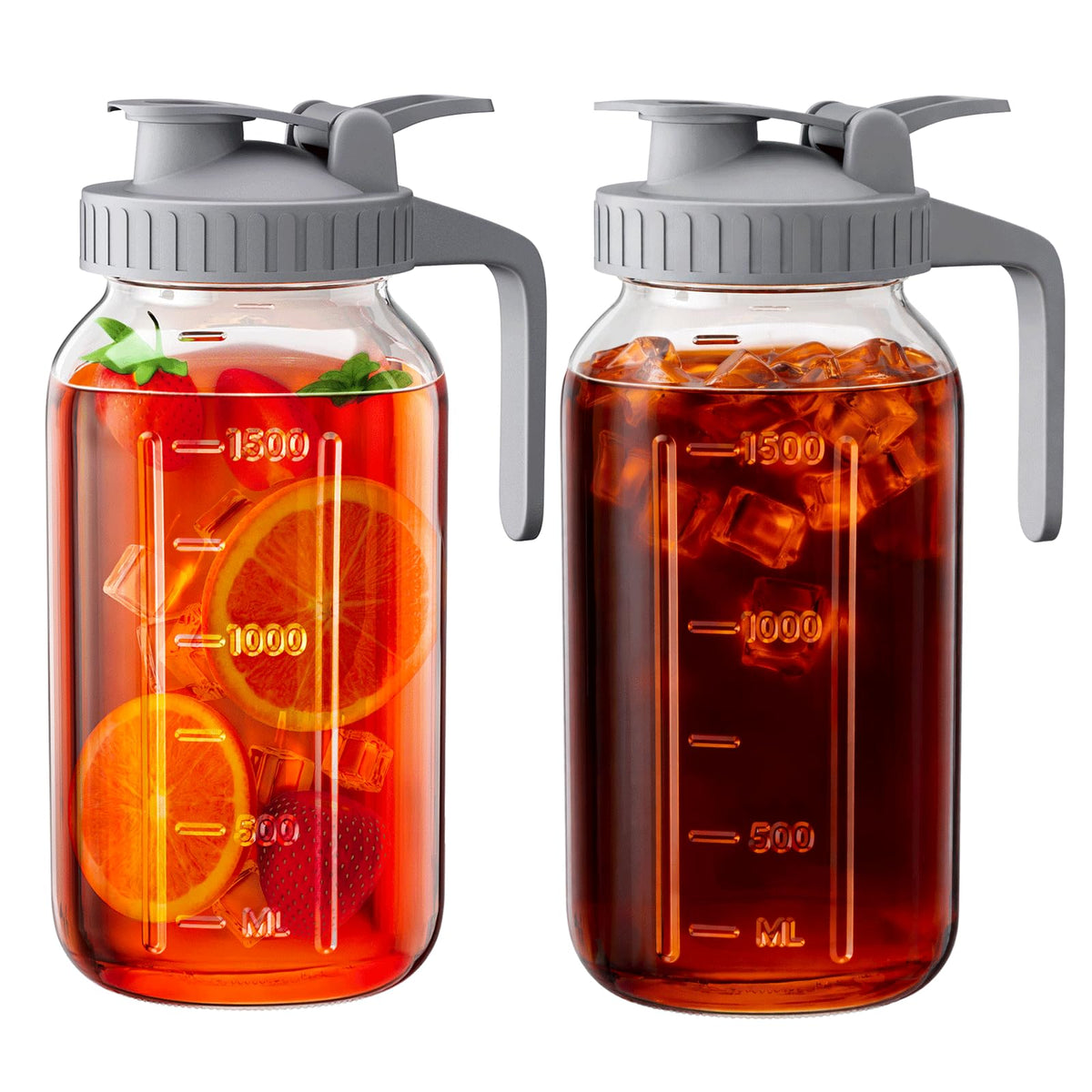 OneDream 2-pack glass pitcher front view with 64 oz capacity for large batches.