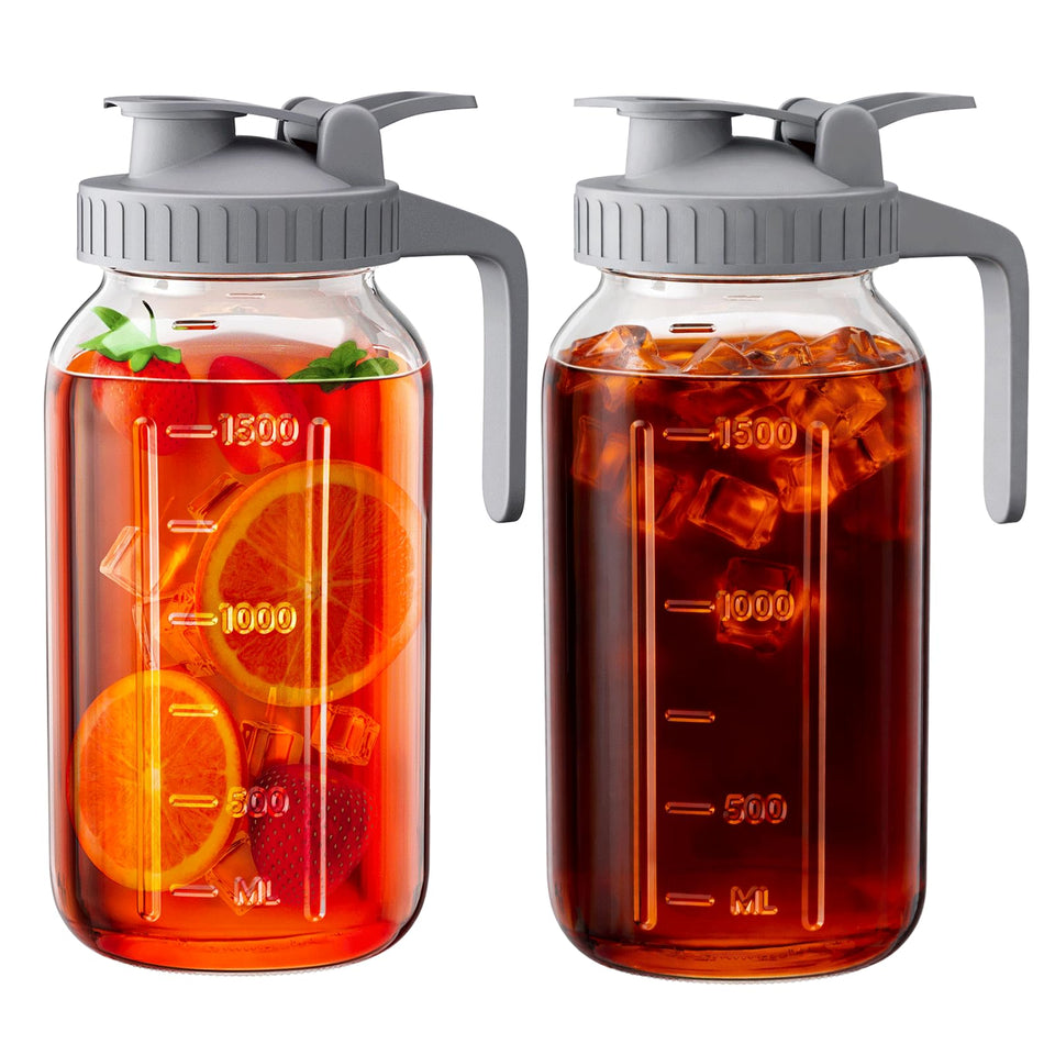 OneDream 2-pack glass pitcher front view with 64 oz capacity for large batches.