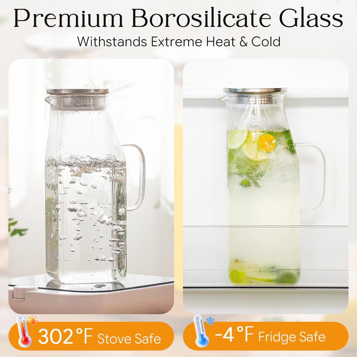 OneDream 68oz square pitcher fits standard fridge shelves for convenient cooling