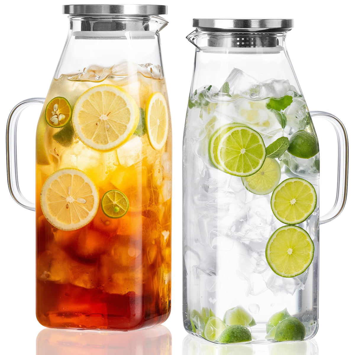 OneDream 68oz square pitcher with lid close-up showing leak-proof seal