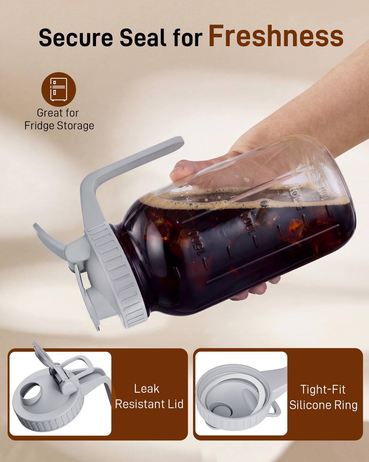 OneDream 64oz food-grade mason jar for safe cold brew