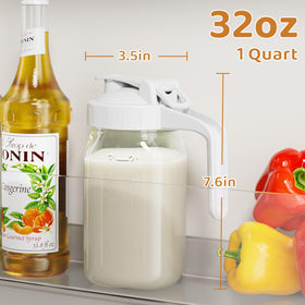 OneDream wide-mouth mason jar pitcher 32oz ideal for cold beverages and batch chilling.