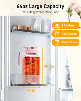 OneDream wide-mouth pour-spout glass pitcher enables easy, controlled pouring.
