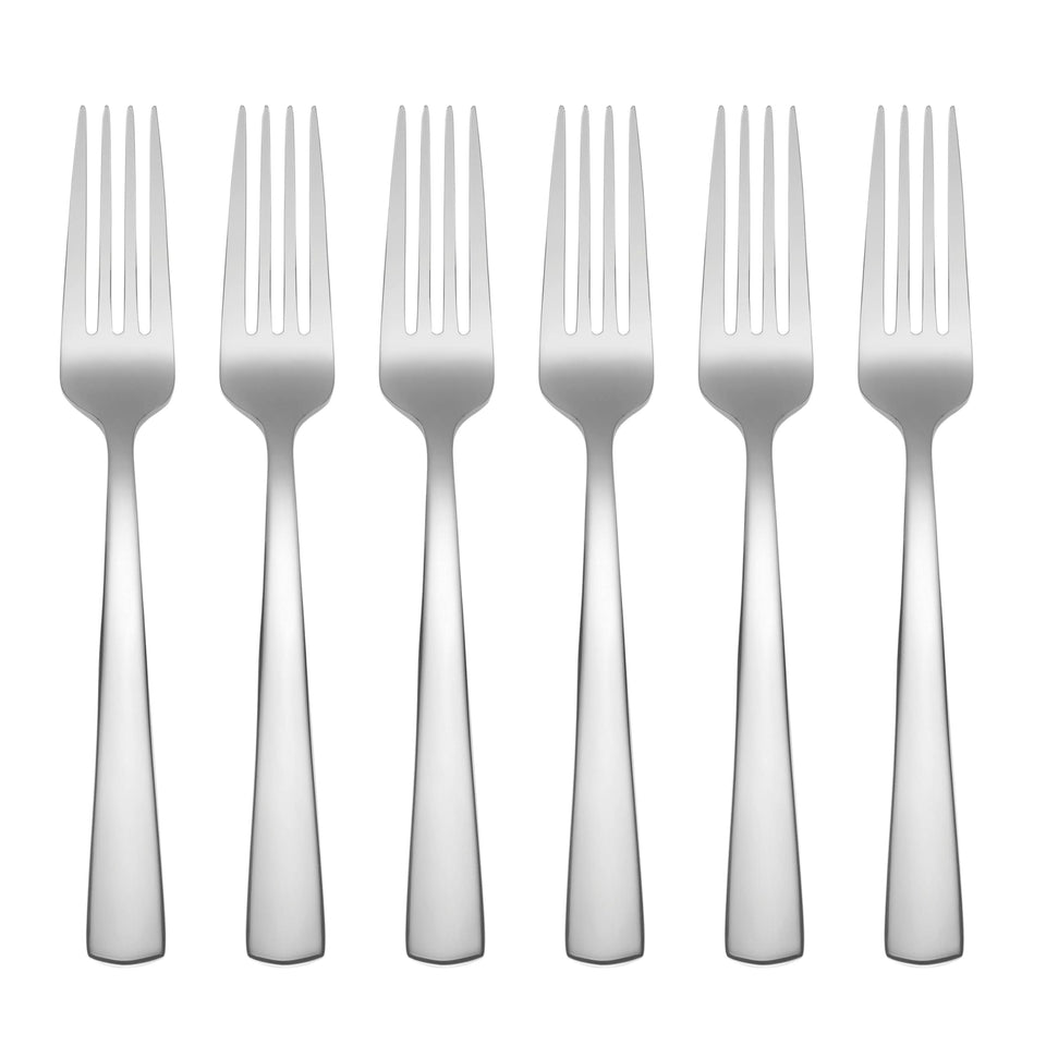 Oneida Aptitude dinner forks with mirror finish, durable 18/0 stainless steel for everyday use.