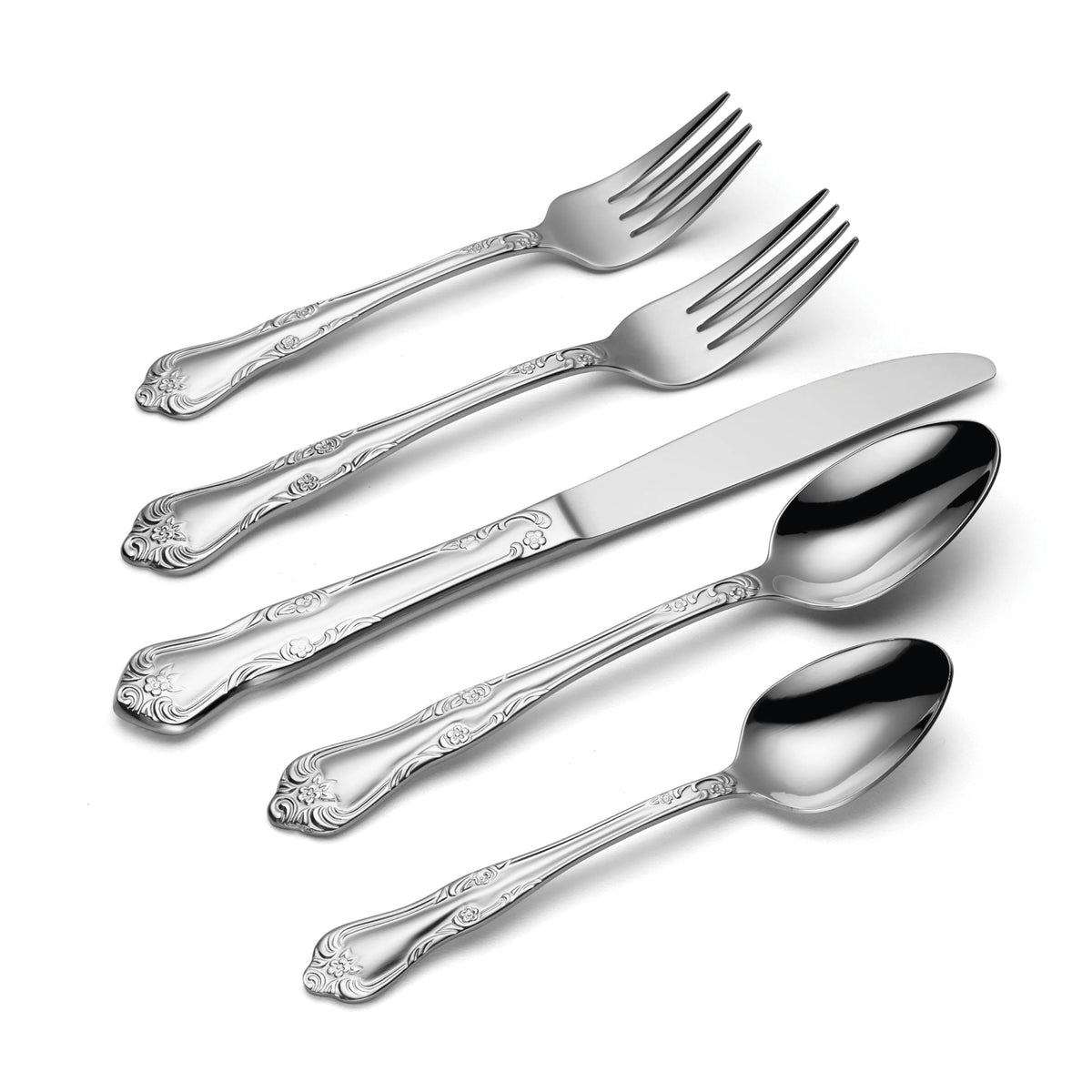 Oneida Azalea dinner spoons and forks add elegant everyday use.