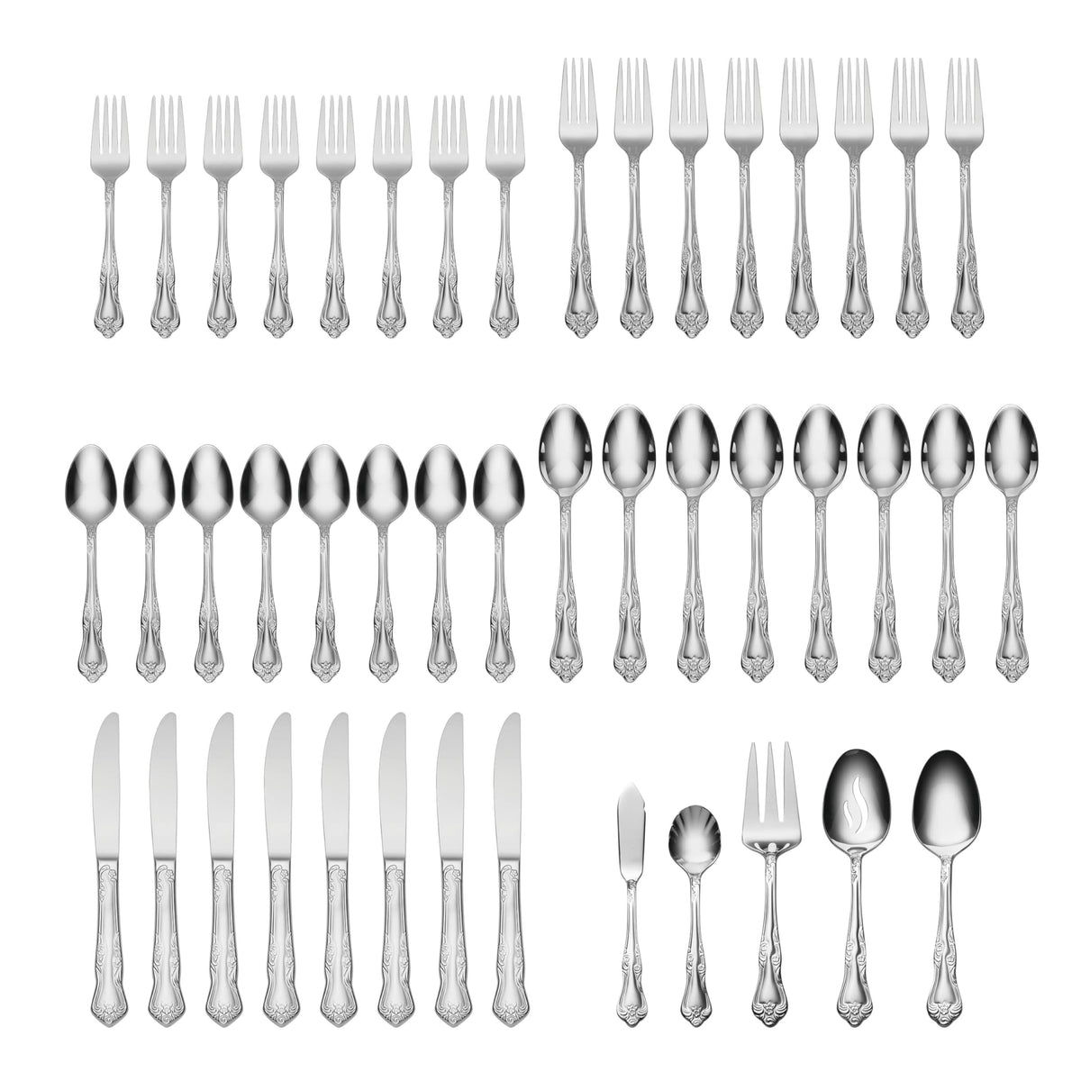 Oneida Azalea serving utensils set ideal for family-style meals and entertaining.