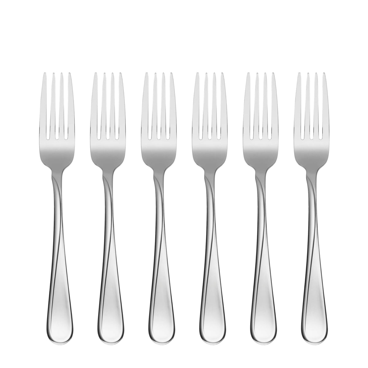 Oneida Flight 6-piece dinner fork set for everyday dining with durable 18/0 steel.
