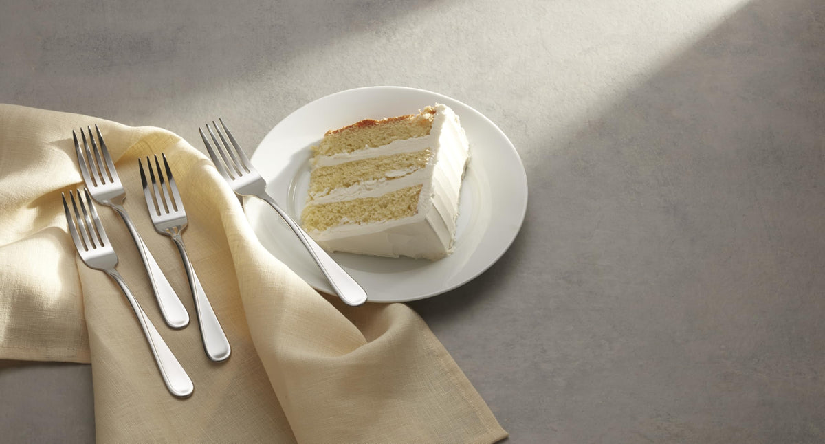 Oneida Flight flatware shown as dishwasher-safe for easy cleanup.