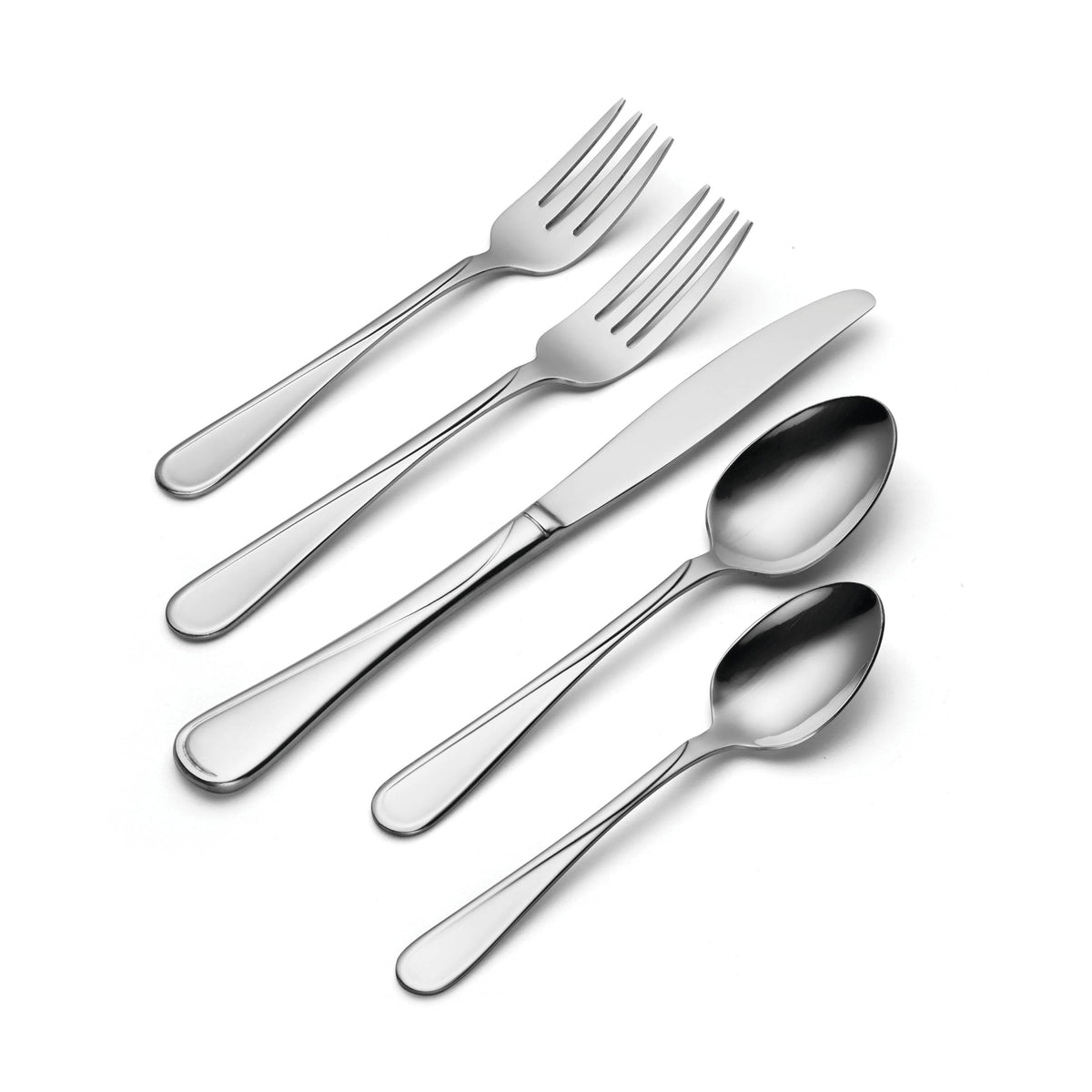 Close-up of Oneida Flight knives, spoons and forks showing balanced ergonomic design